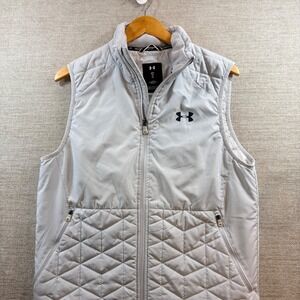 Under Armour Coldgear Reactor Vest Womens Medium Light Gray Quilted Full Zip